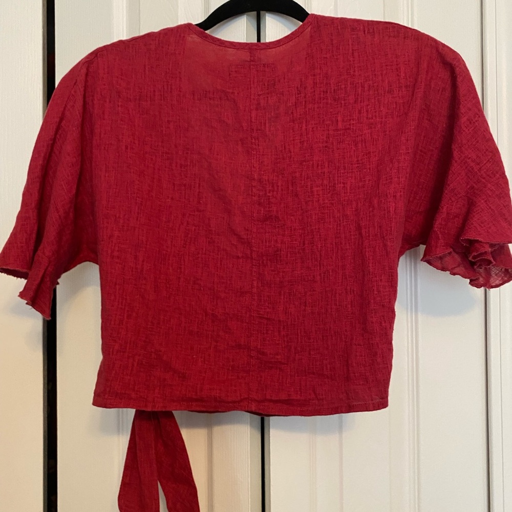 Rails, Crop Top, Wrap Shirt. Raspberry, Linen Xs … - image 4